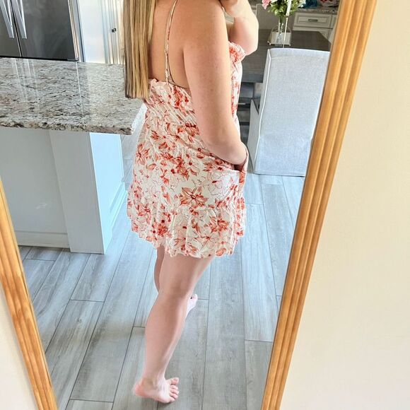 J.Crew Tiered Mini Dress M Orange Floral Spaghetti Strap Ruffle Hem Cami… - Picture 5 of 6